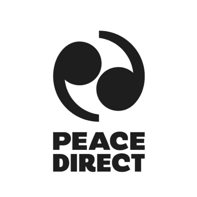 A black and white logo with three interconnected circles and the words "PEACE DIRECT" below.
