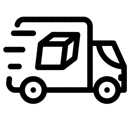 Zeichnung eines Lieferwagens mit laufender Bewegung, der eine Kiste transportiert.