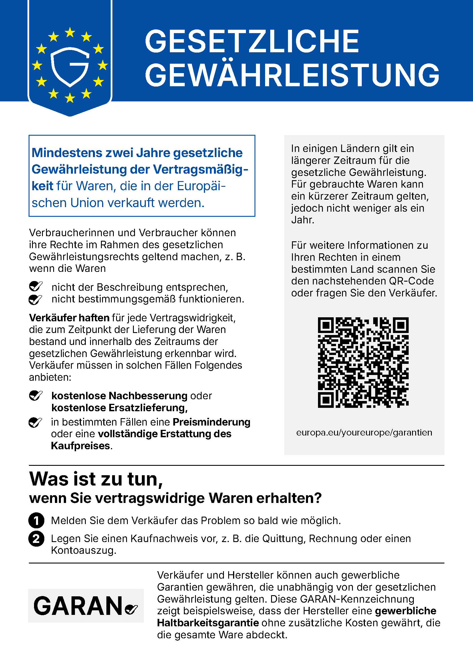 Harmonisierter EU-Hinweis zum gesetzlichen Gewährleistungsrecht