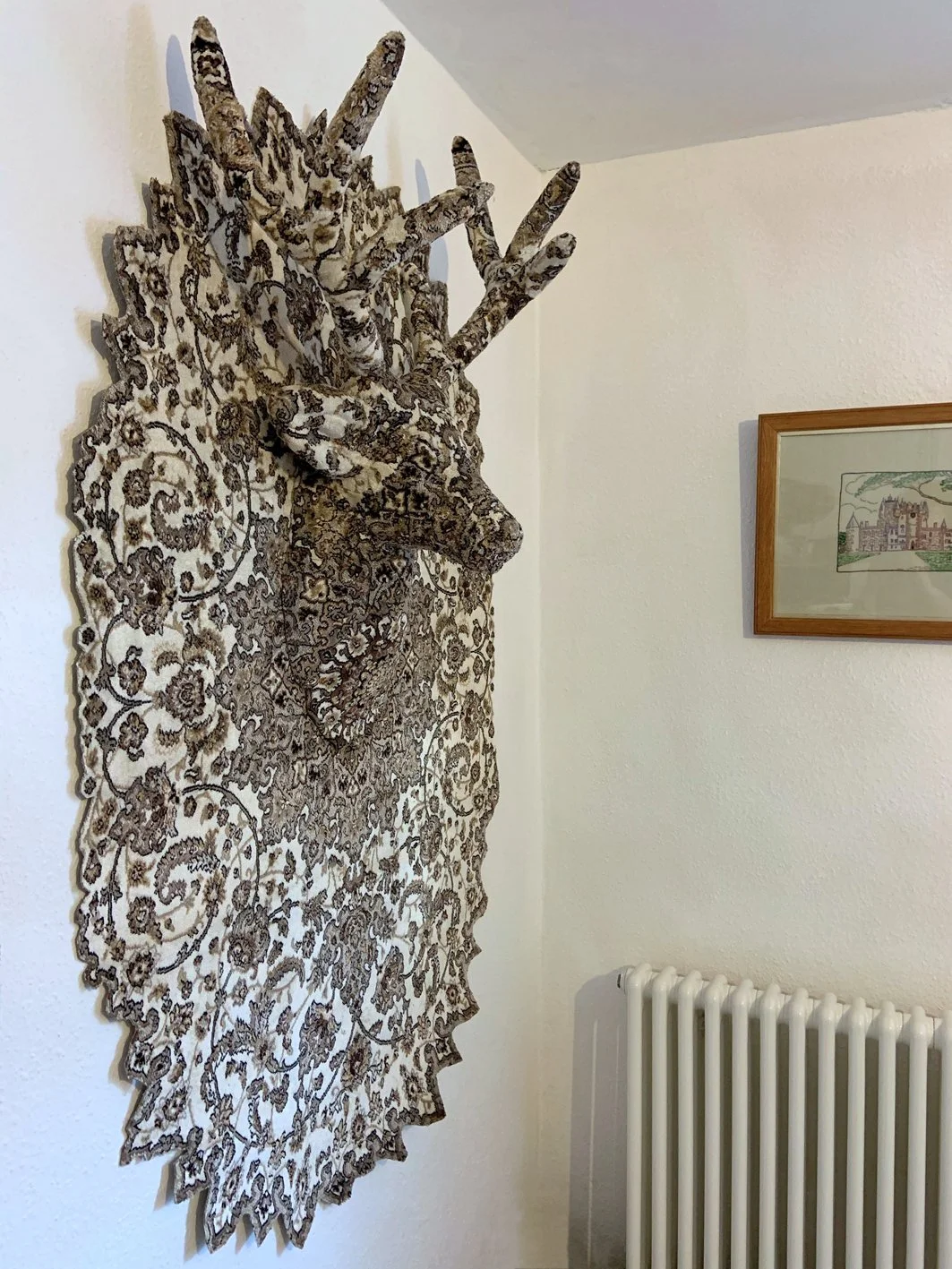  Stag Head Cartouche  
138 x 35 x 90cm 
Carpet and mixed media 
2020 (Private collection, USA)