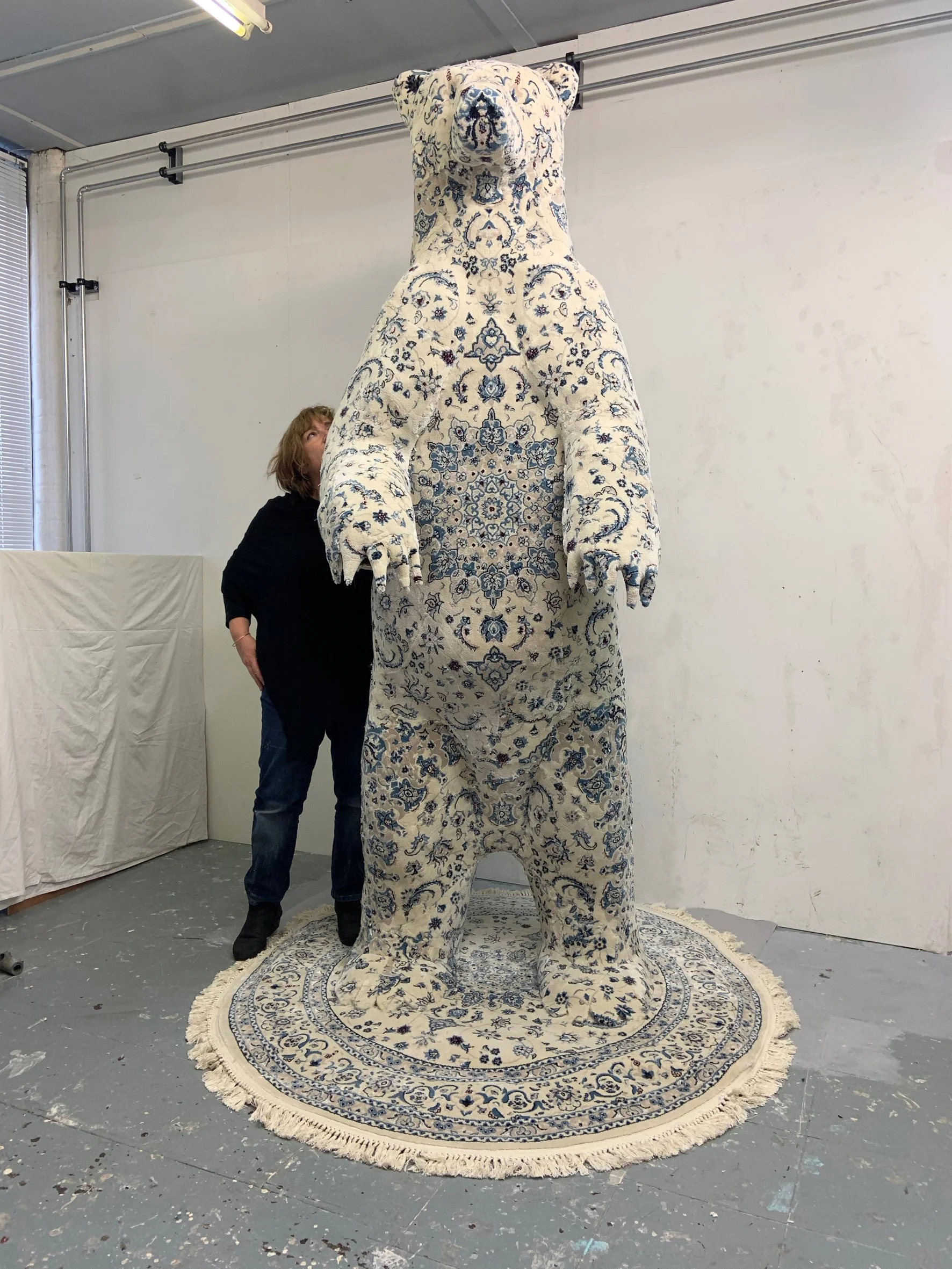  Ozymandias (with artist for scale)  244 x 150 x 150cm 
Carpet and mixed media 
2020 