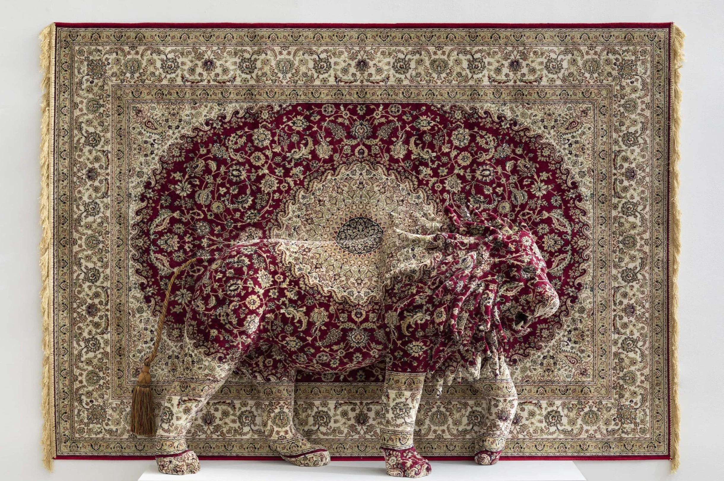  Red Lion  
230 × 160 × 38cm 
Carpet and mixed media 
2023 (private collection)