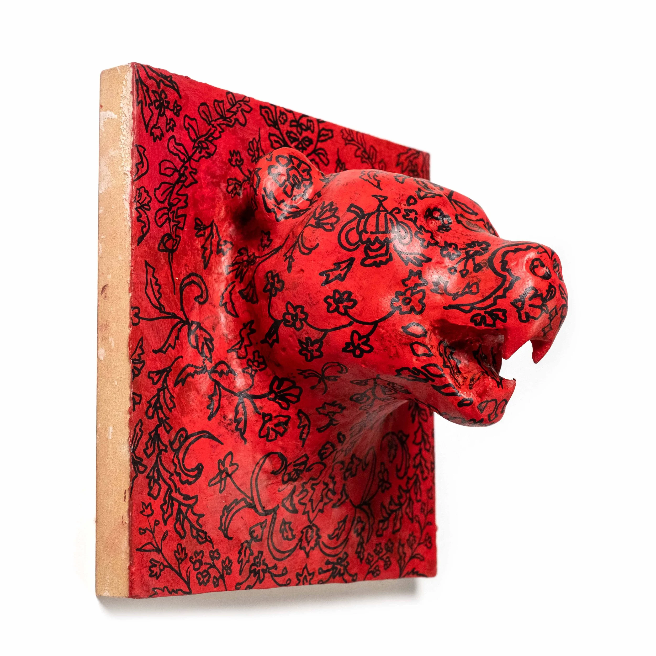  Little Red Bear , 2023
 Jesmonite and acrylic on panel
 20 x 20 x 15cm