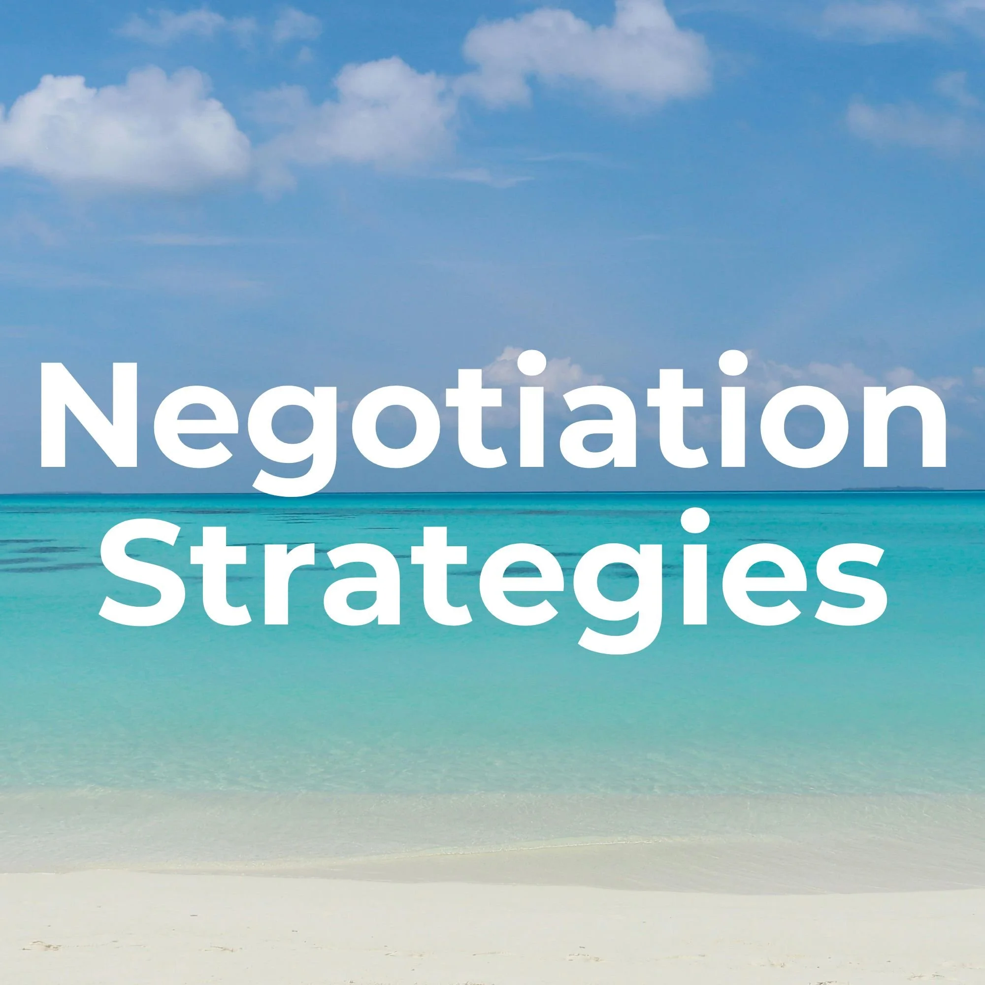 Sheet from Shell Realty titled 'Negotiating Strategies' listing seven strategies for effective negotiation, including separating people from the problem, focusing on interests, inventing options, using objective criteria, understanding negotiation styles, preparing and planning, and being persistent and respectful.