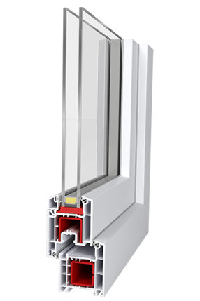 Technical Cross-section of a an Aluplast ideal2000 and ideal4000 uPVC window frame with a 24mm thick argon gas filled double glazed unit within it