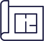 Line art icon of a floor plan.