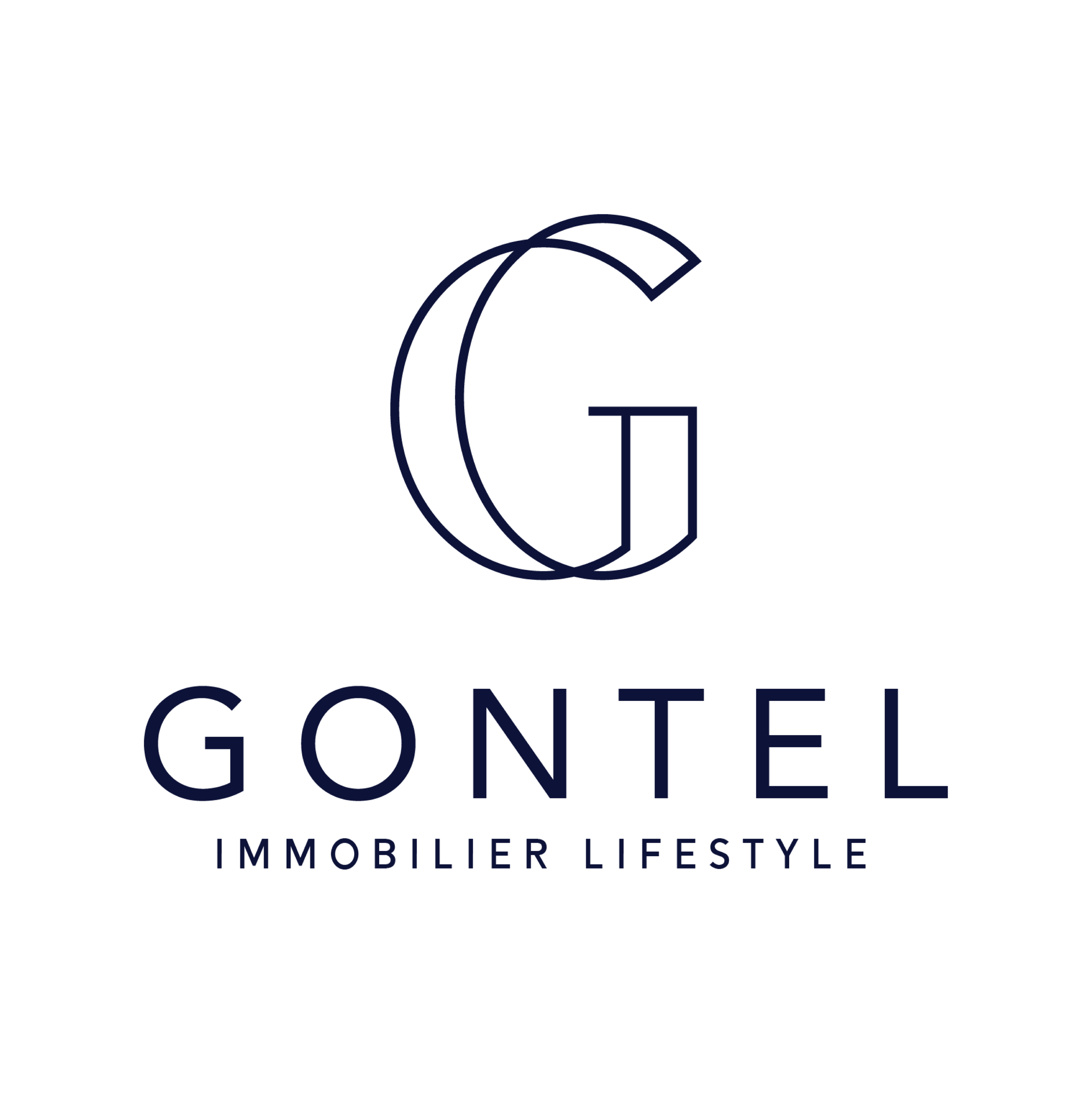 Logo de Gontel Immobilier Lifestyle avec une lettre G stylisée et le nom Gontel en dessous, suivi de la phrase Immobilier Lifestyle.