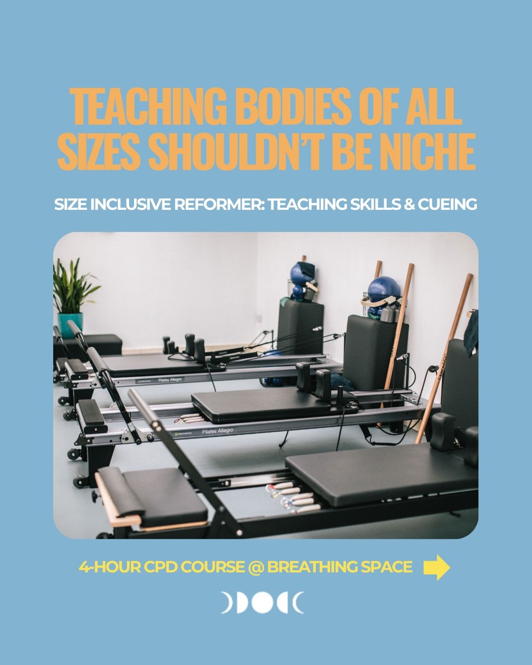 Size-inclusive reformer should be the norm, but teachers often feel underprepared to teach bodies of all sizes. This 4-hour CPD is designed to change that. You&rsquo;ll build real confidence adapting reformer exercises, set-ups and cueing so every cl