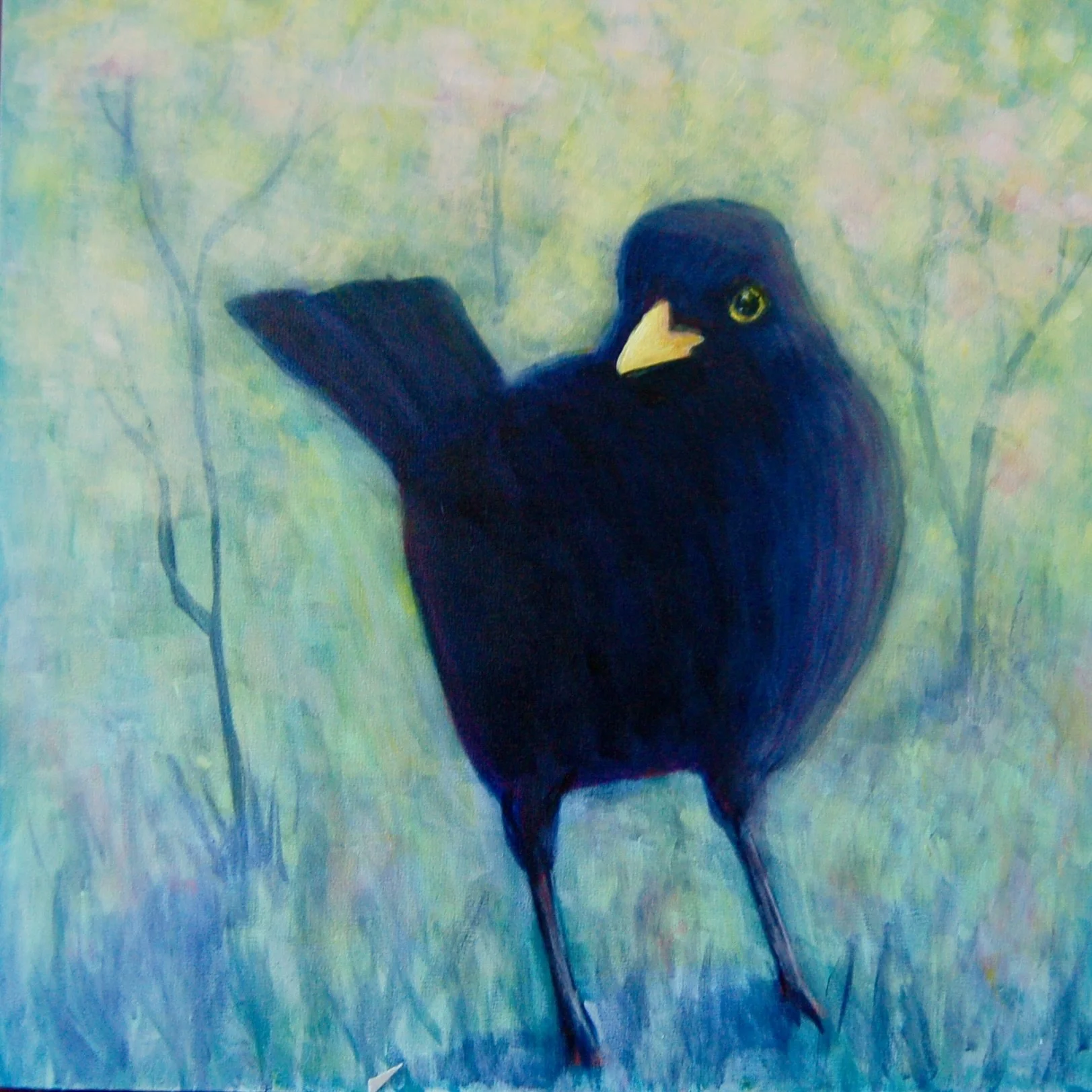 blackbird and blossoms
12x12 inch acrylic on panel
