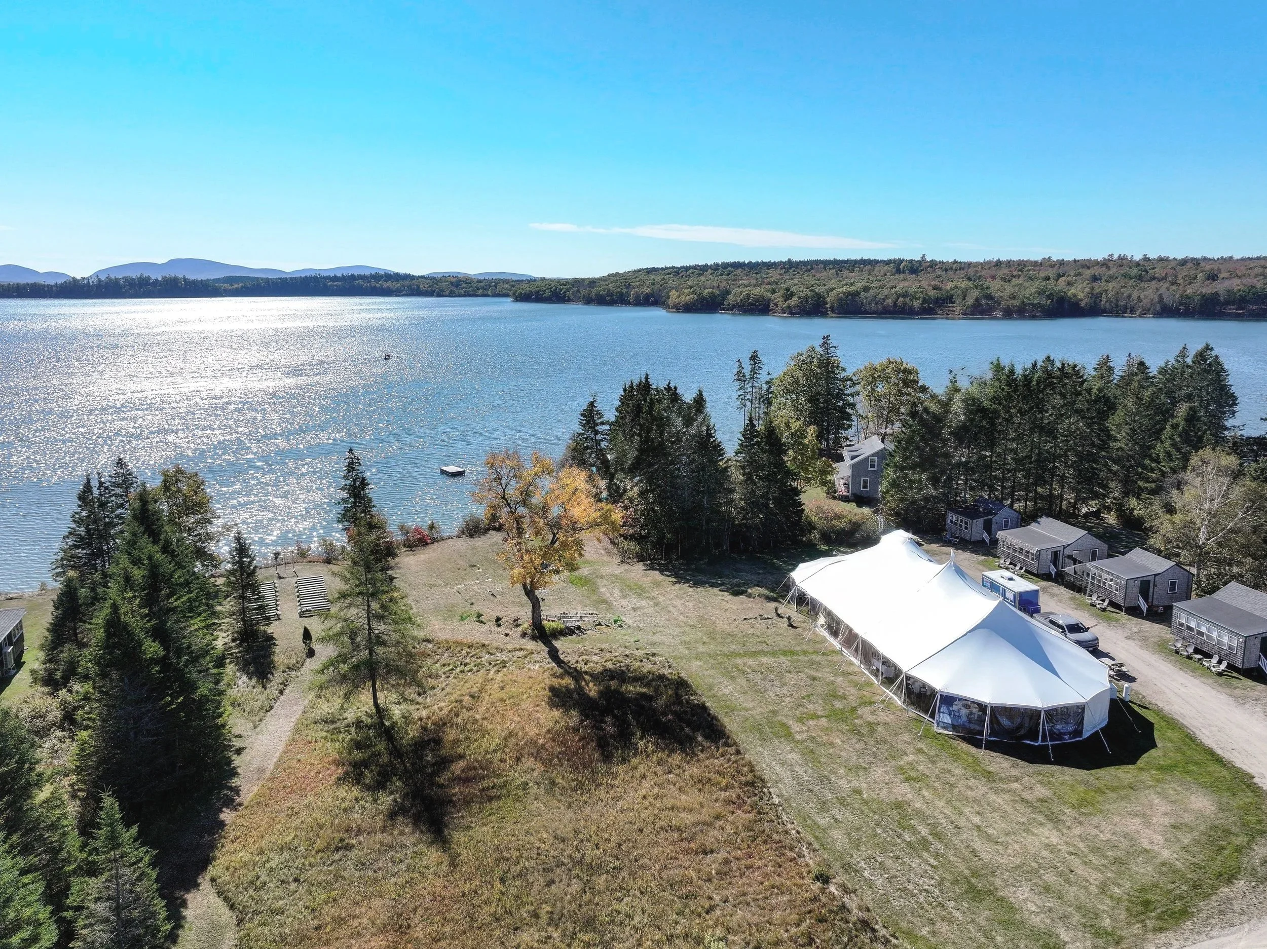 Waterfront wedding and event venue near Acadia National Park overlooking Flanders Bay and Cadillac Mountain