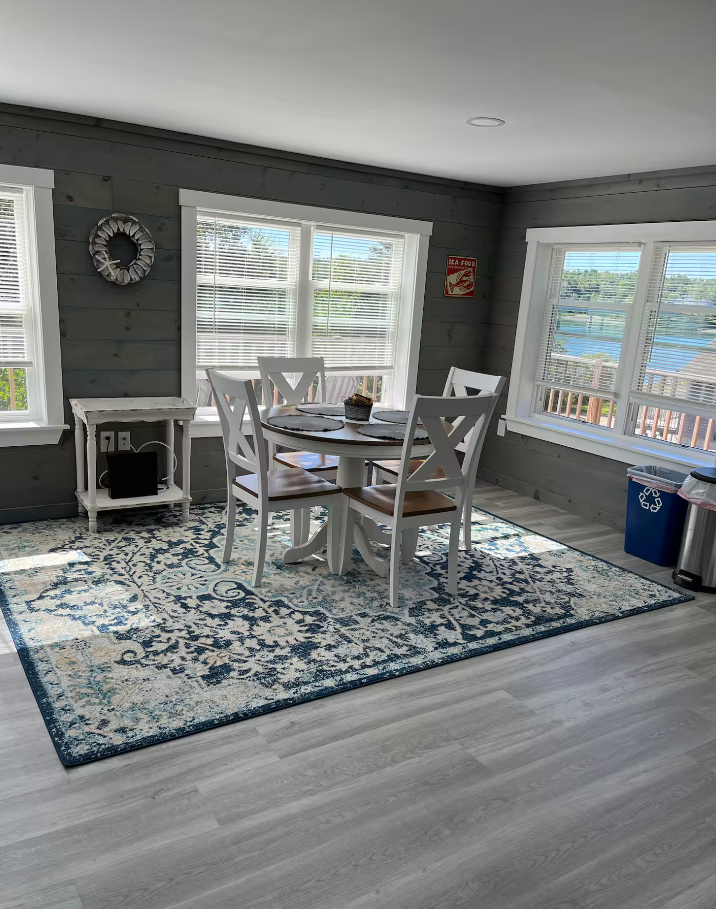 Living area in upper waterfront suite overlooking Taunton Bay