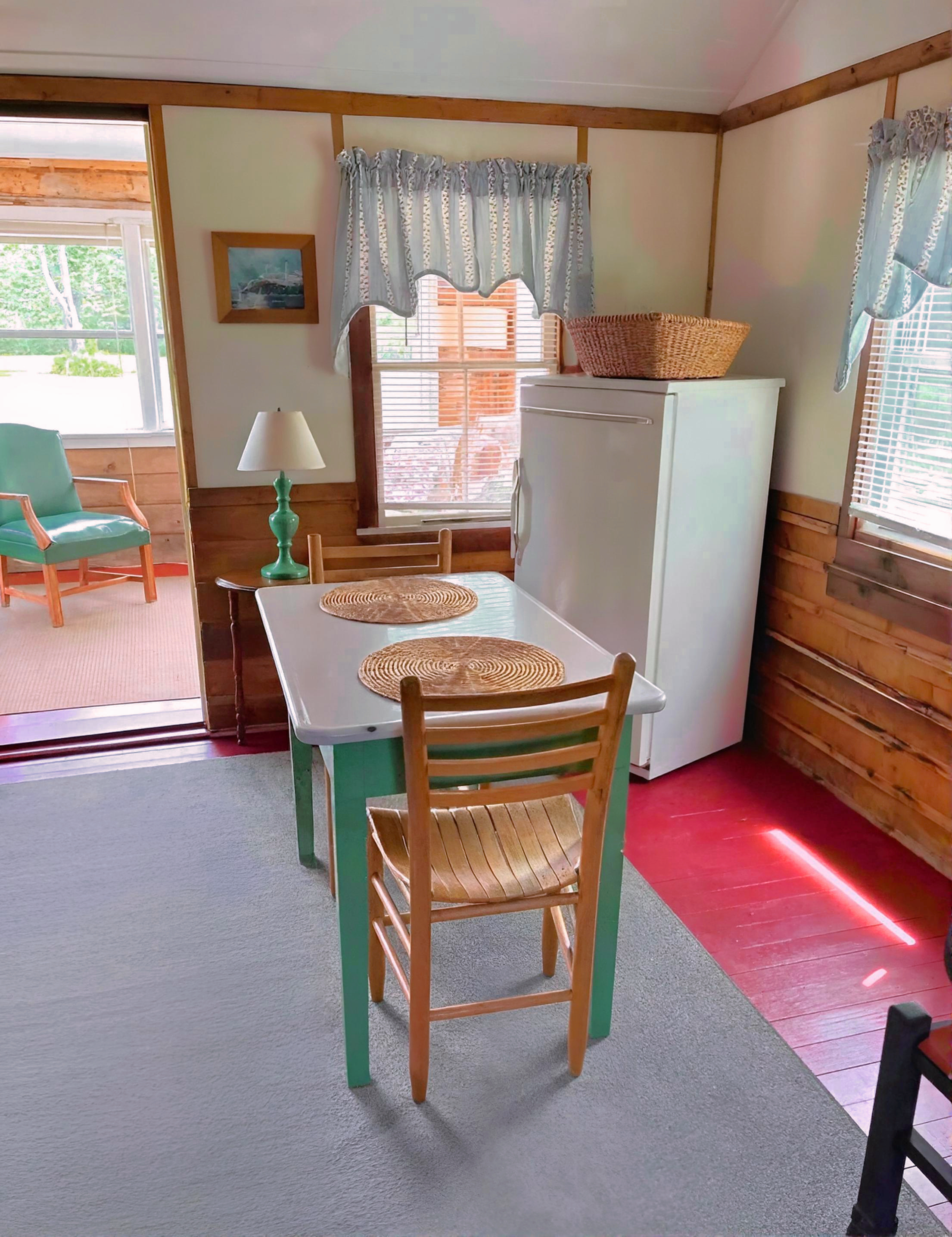 Bedroom interior in one bedroom cabin near Acadia National Park