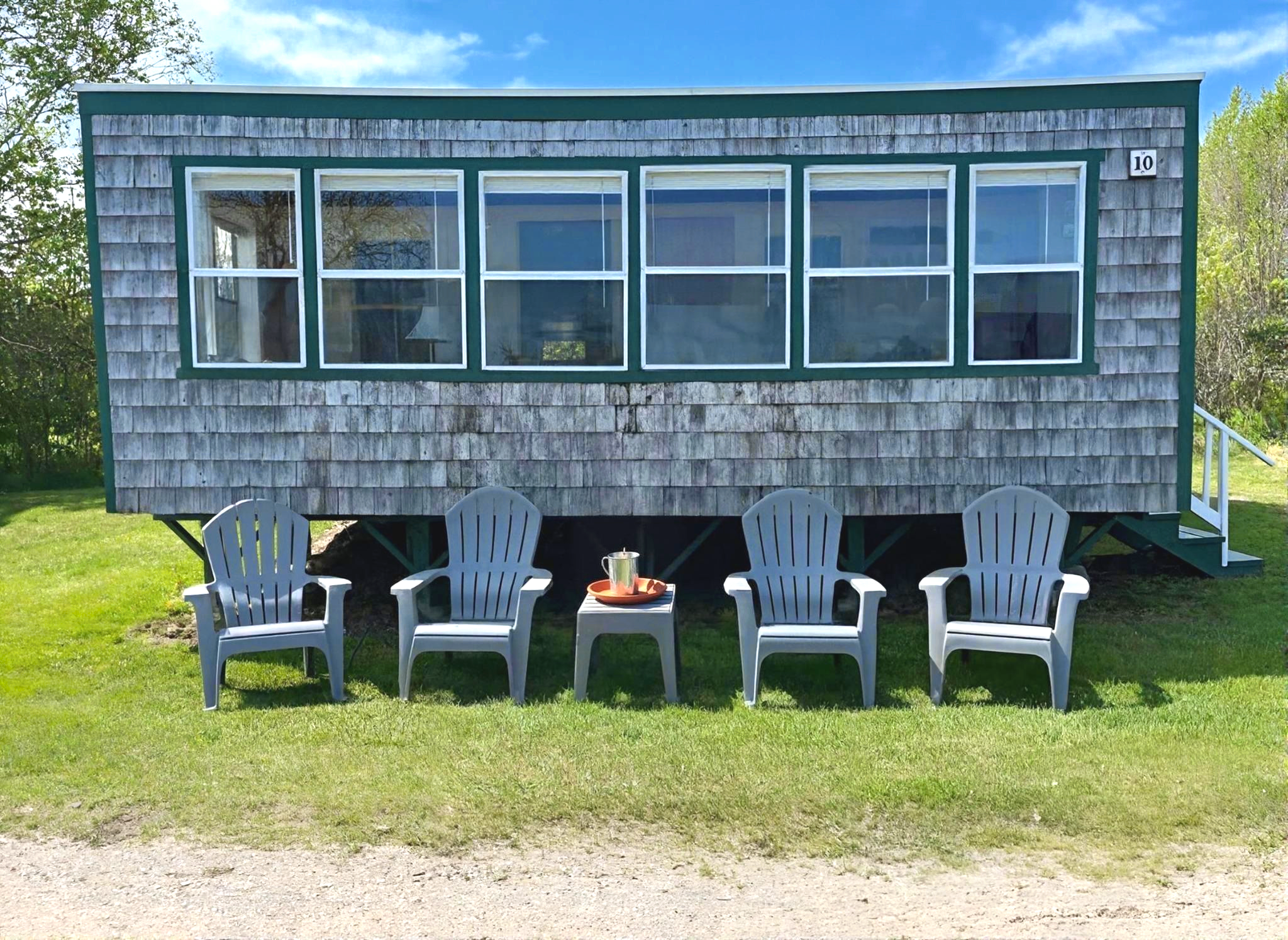 Cabin porch overlooking Flanders Bay in Downeast Maine