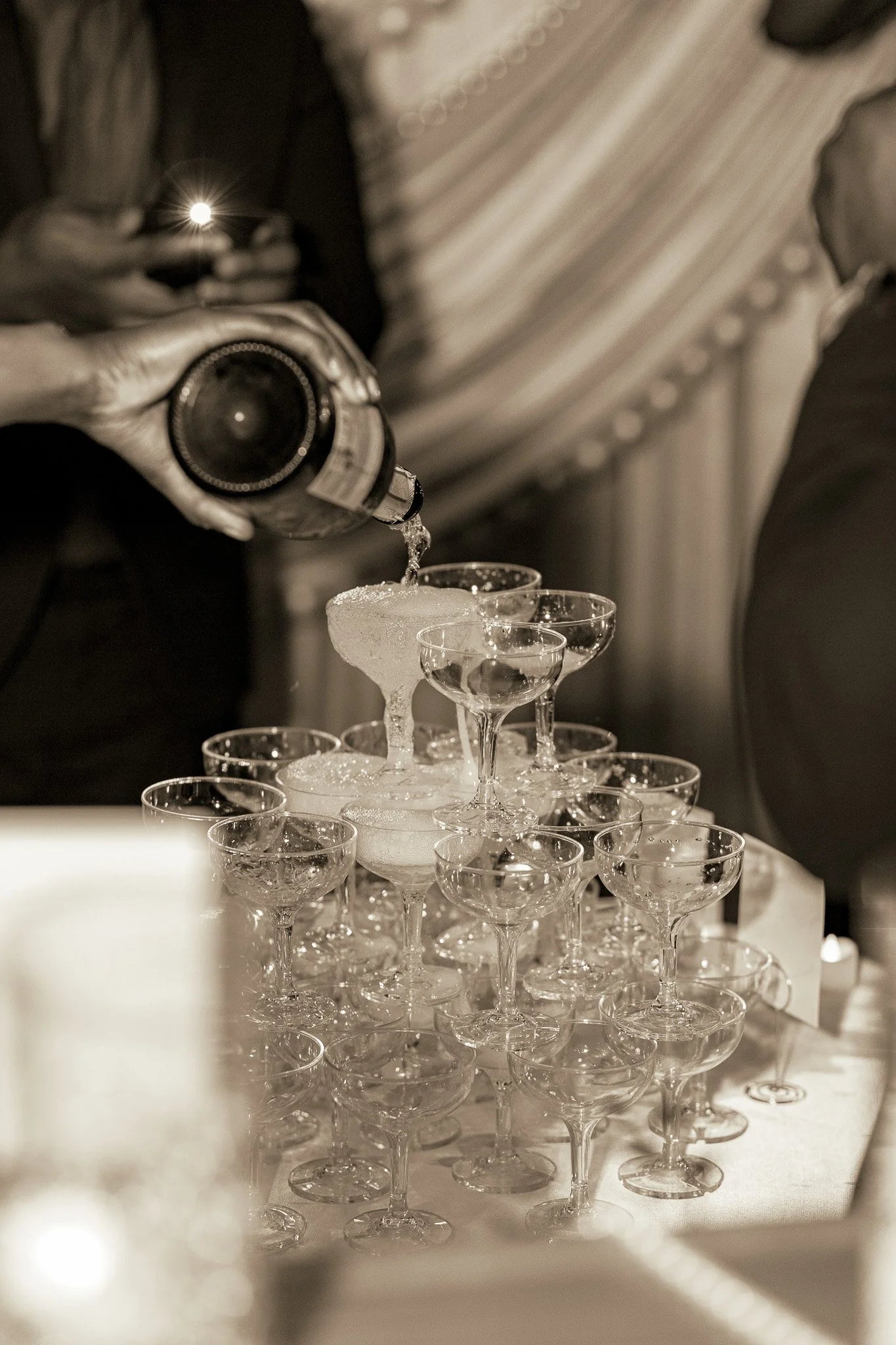 champagne tower black and white