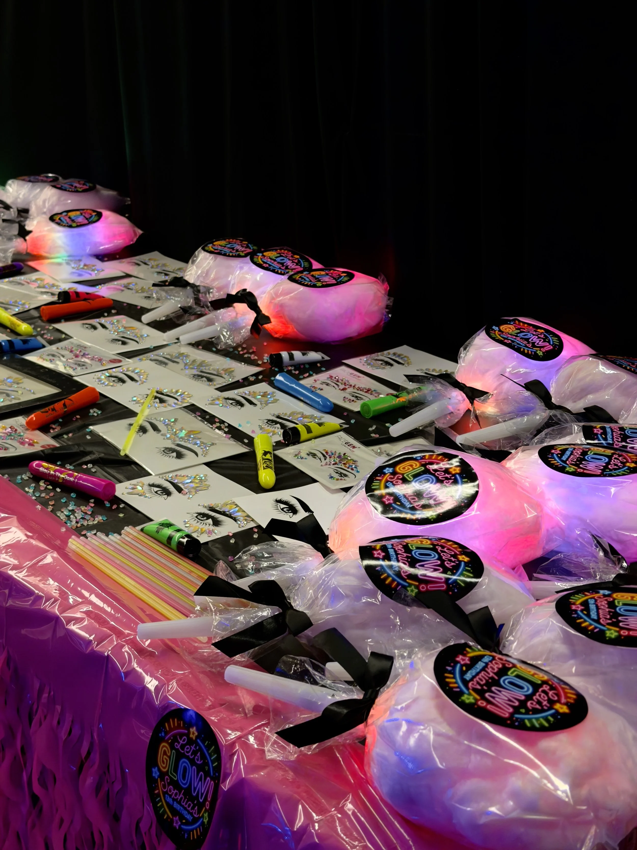 candyfloss, body paint, glow in the dark wristbands