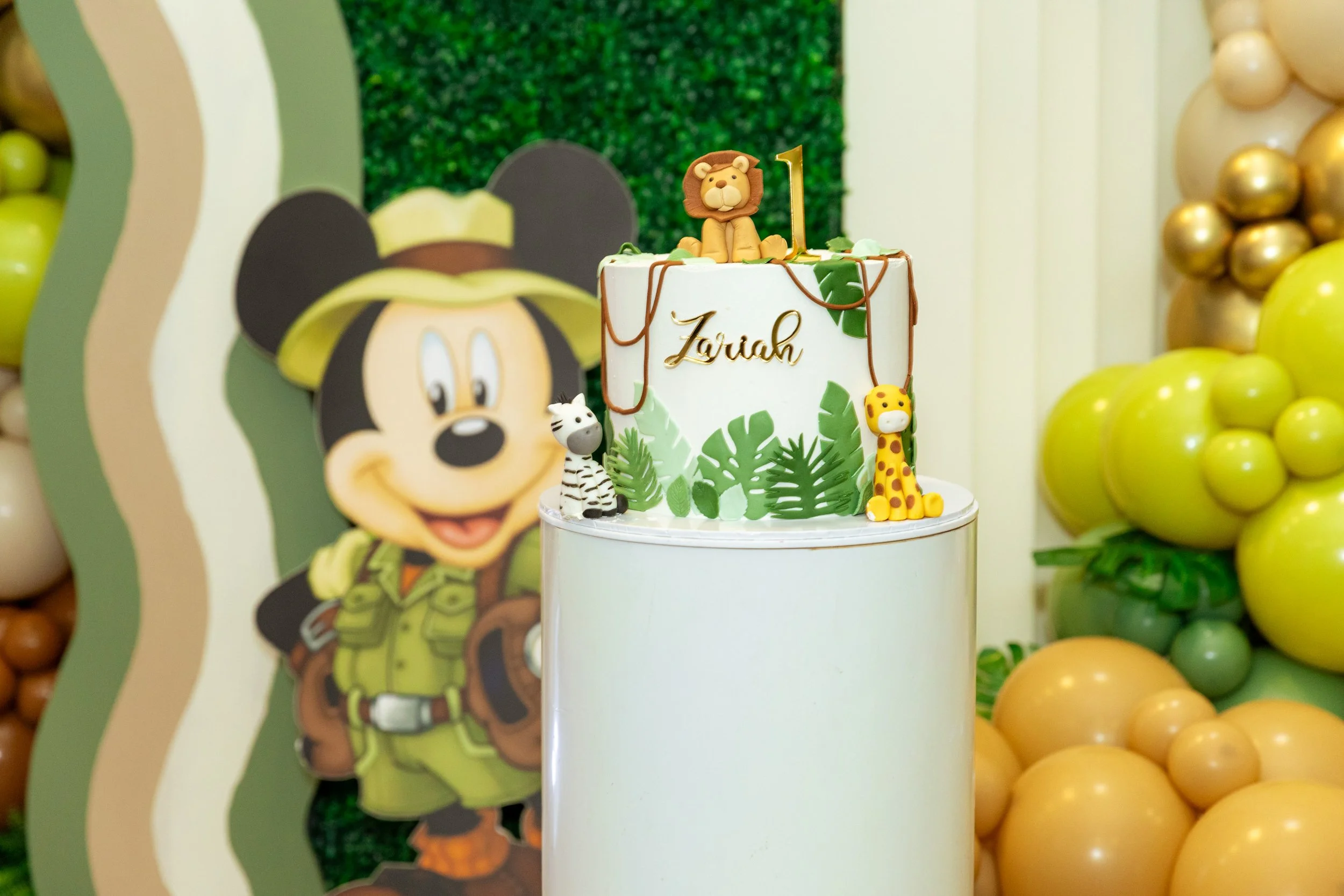 Mickey Mouse cut out with safari cake