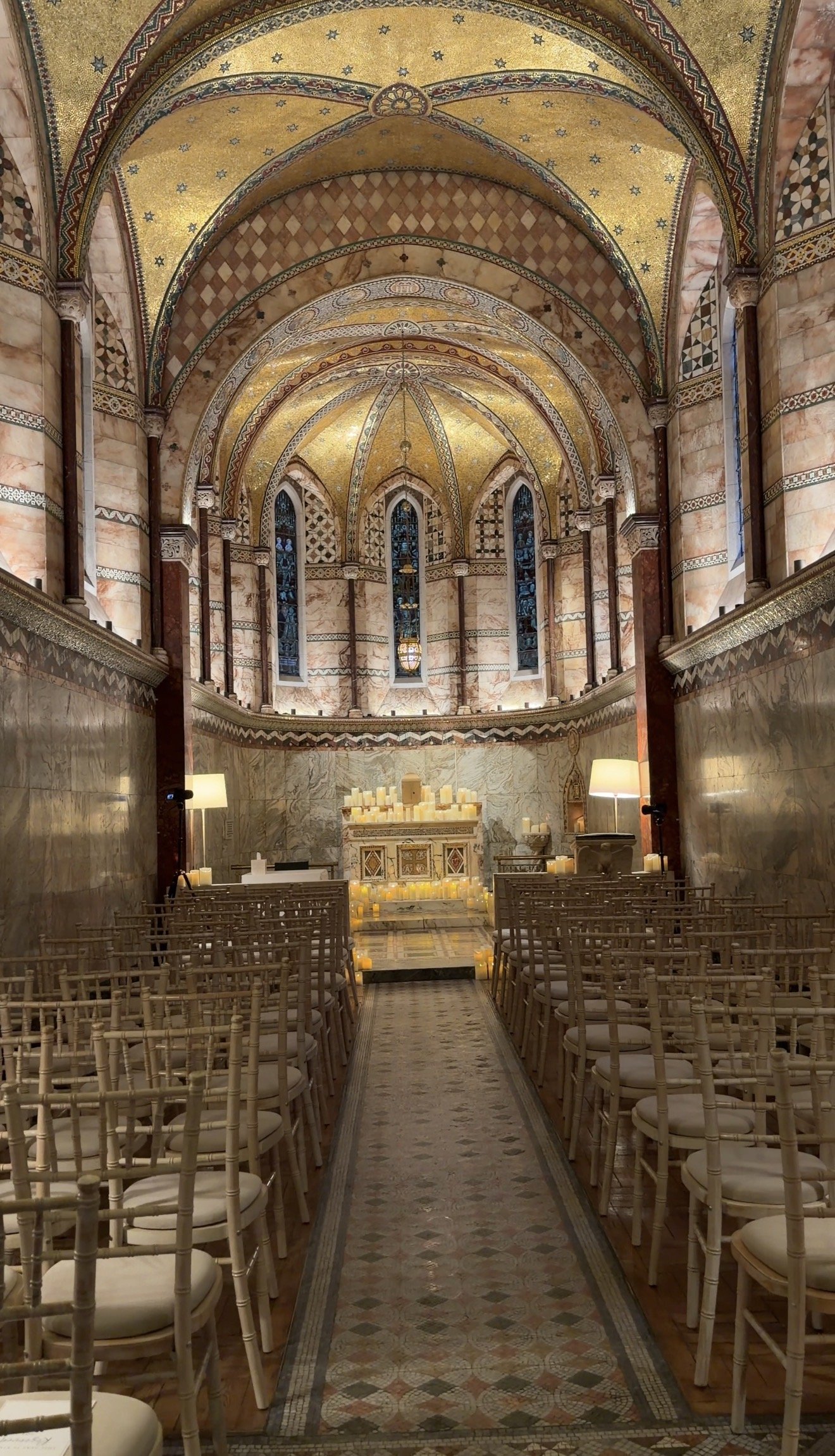 Church venue with candles and seats