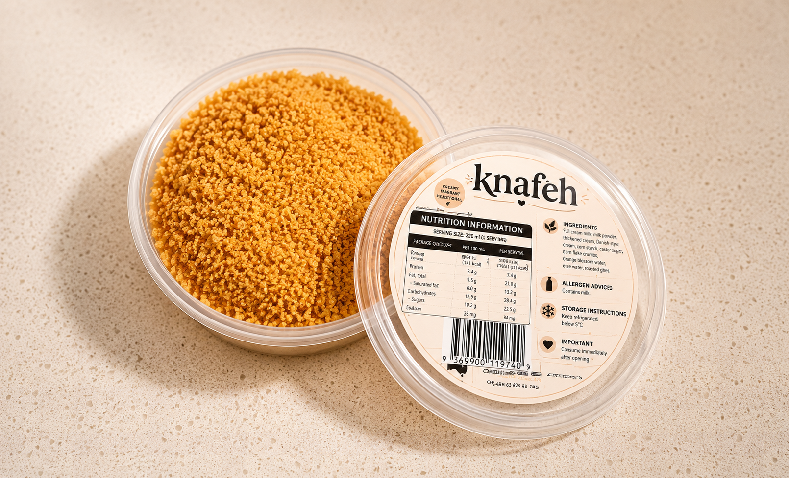 6 items of Hibas Knafa with atar  (Pudding with flake crumbs)