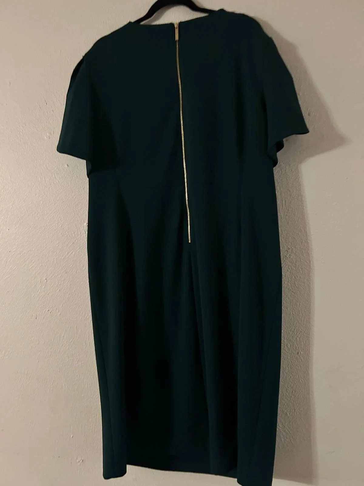 Calvin Klein Emerald Green Shift Dress with Flutter Sleeves rear.jpg