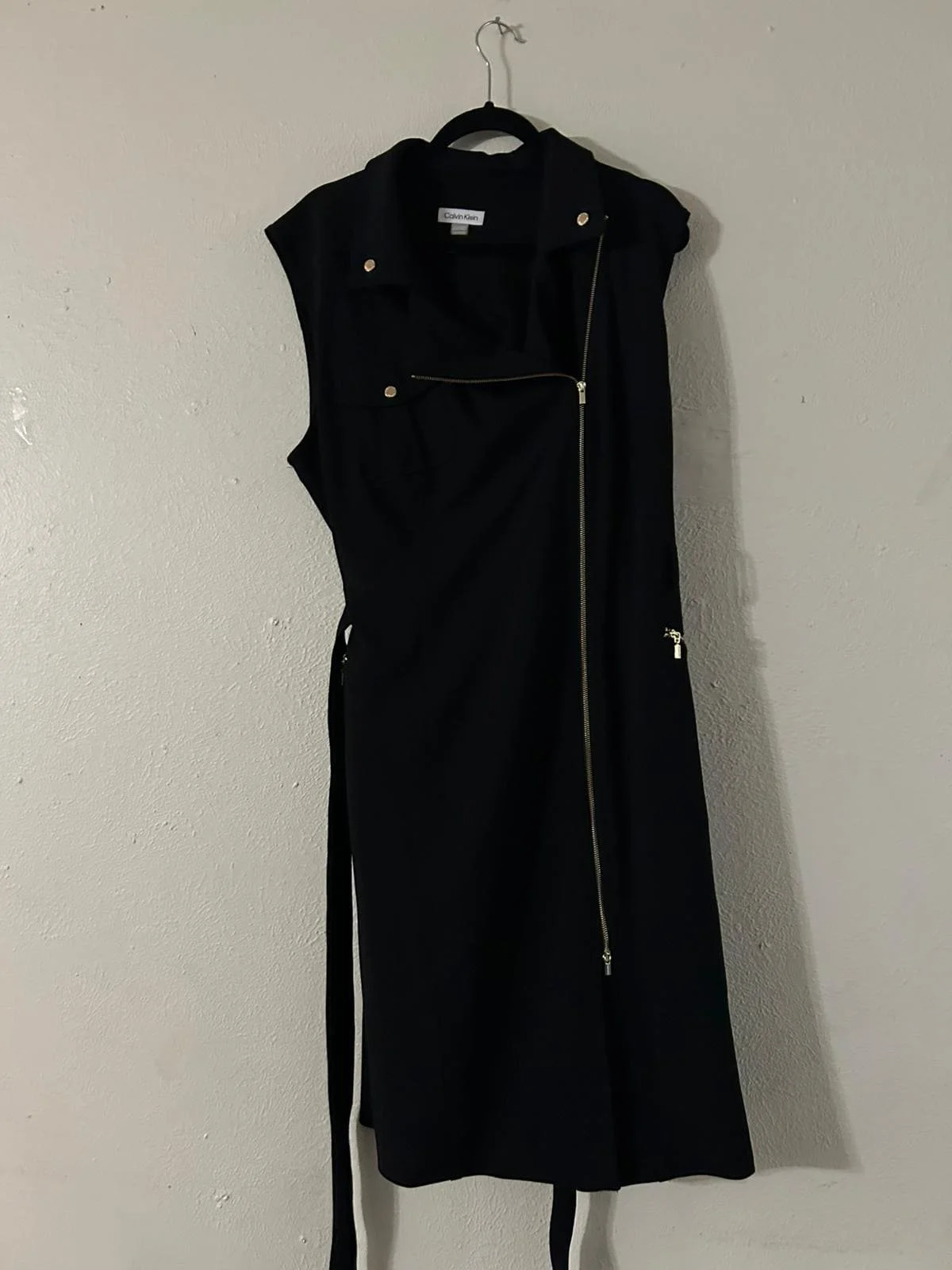 Calvin Klein Black Moto-Inspired Sleeveless Vest Dress