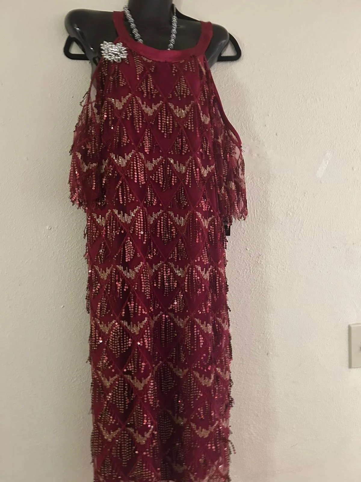 Burgundy Flapper Fringe Gown