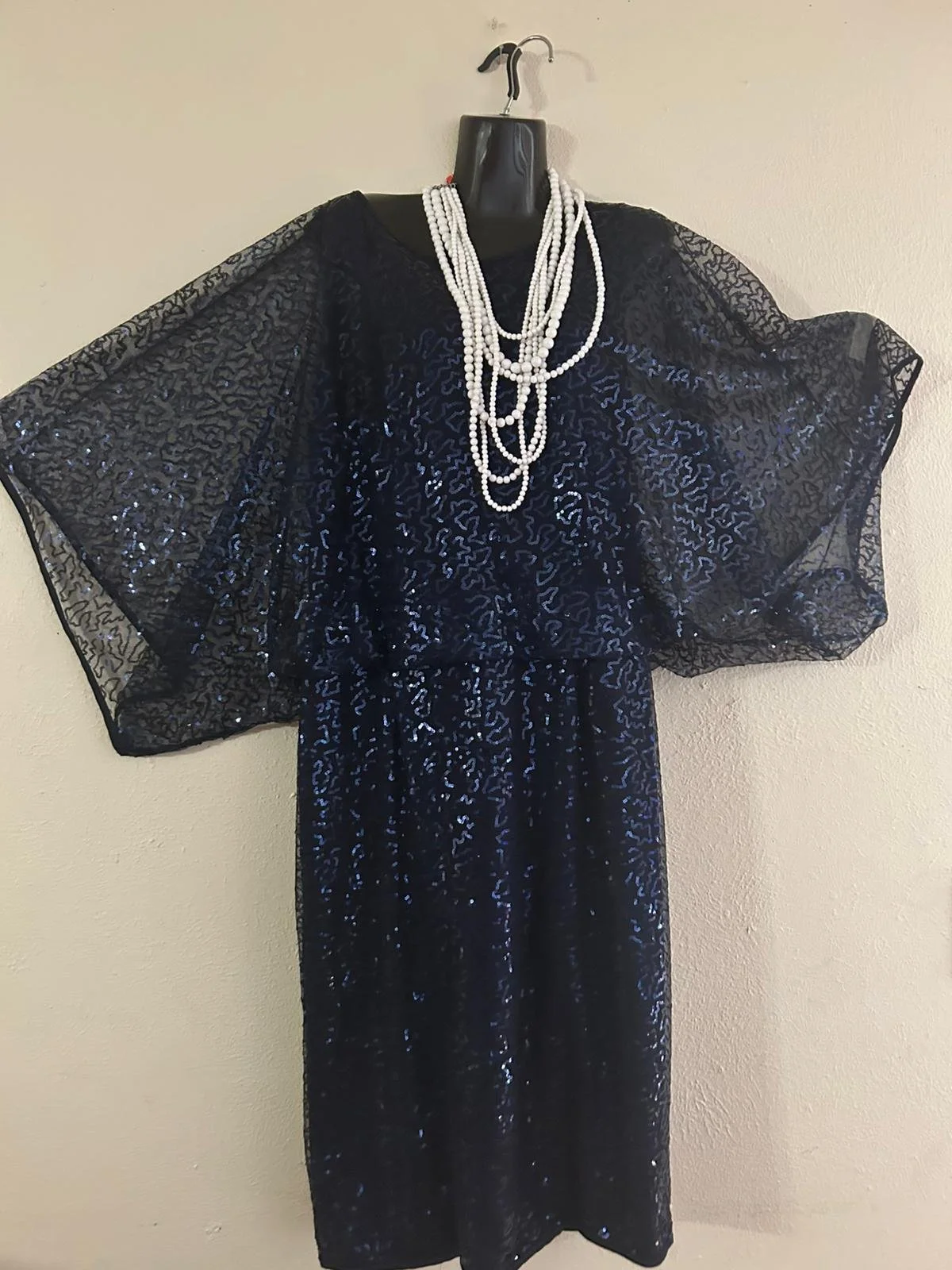 Midnight Sequin Butterfly Sleeve Dress
