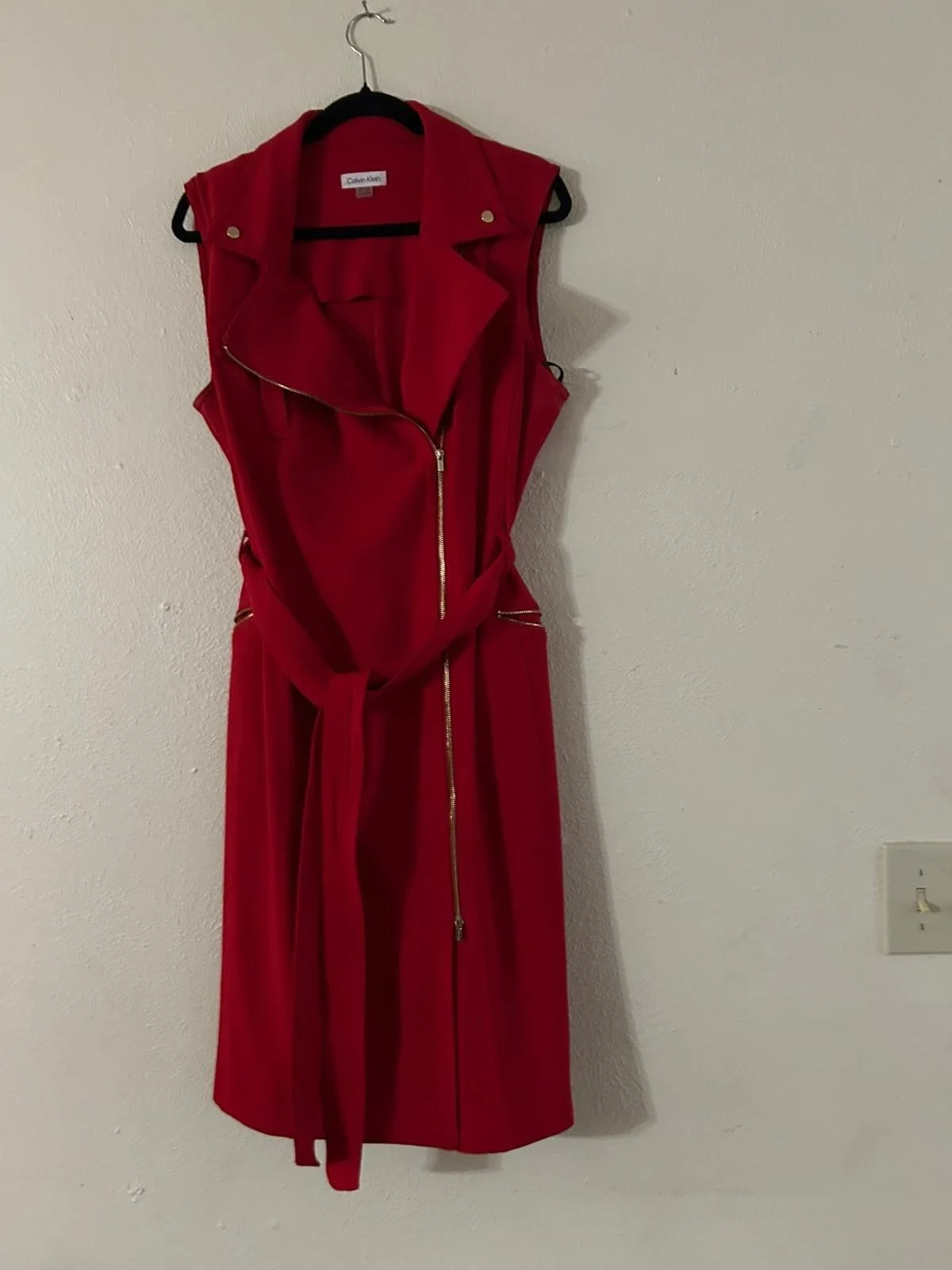Calvin Klein Ruby Red Trench-Inspired Sleeveless Dress