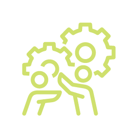 Icon of a person with a pie chart on a green circle background.