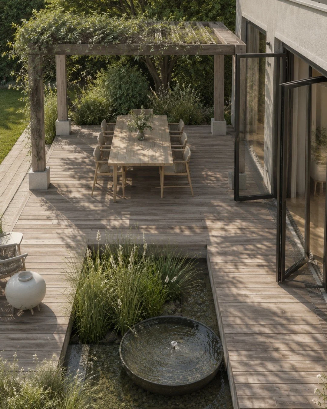 Een ontwerp komt tot leven wanneer alles samenvalt.
Materialen, beplanting, licht en architectuur vormen &eacute;&eacute;n geheel. Een buitenruimte die rust uitstraalt en naadloos aansluit op de woning.

Voor ons is een tuin geen los project, maar ee