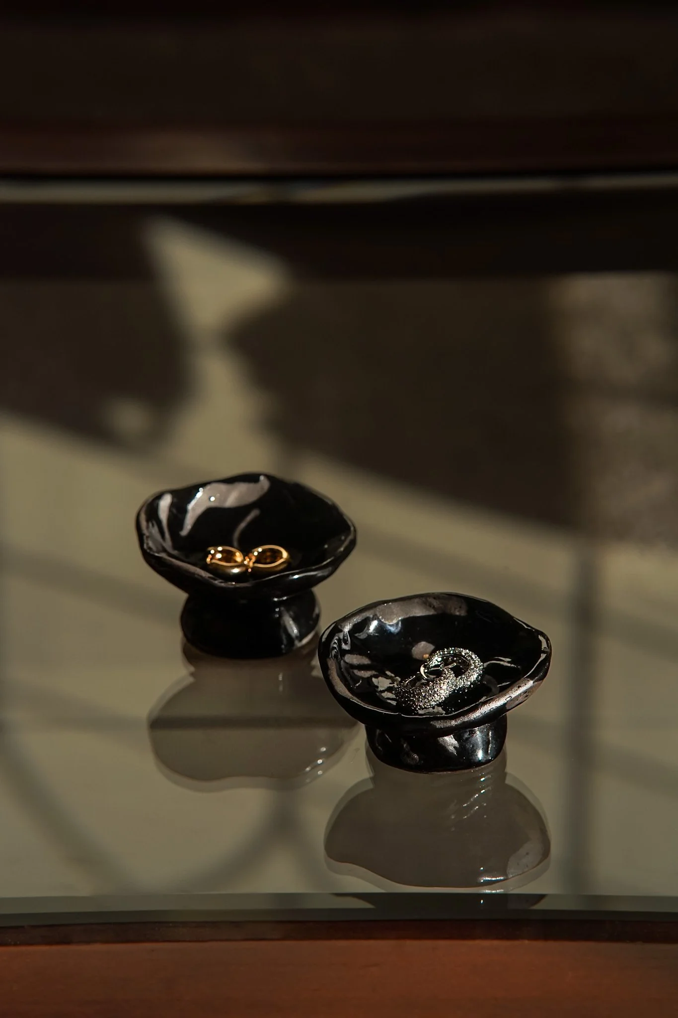 Set of Two Pedestal Tea light Holders and Trinket Dishes