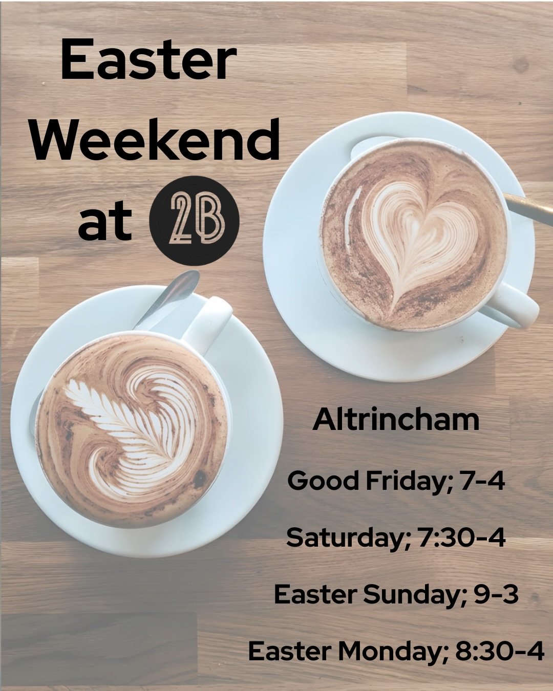 Opening times for over the Easter weekend. We&rsquo;ll be open in Altrincham for the first time since 2018, can we make it the best Sunday so we open again next year!?