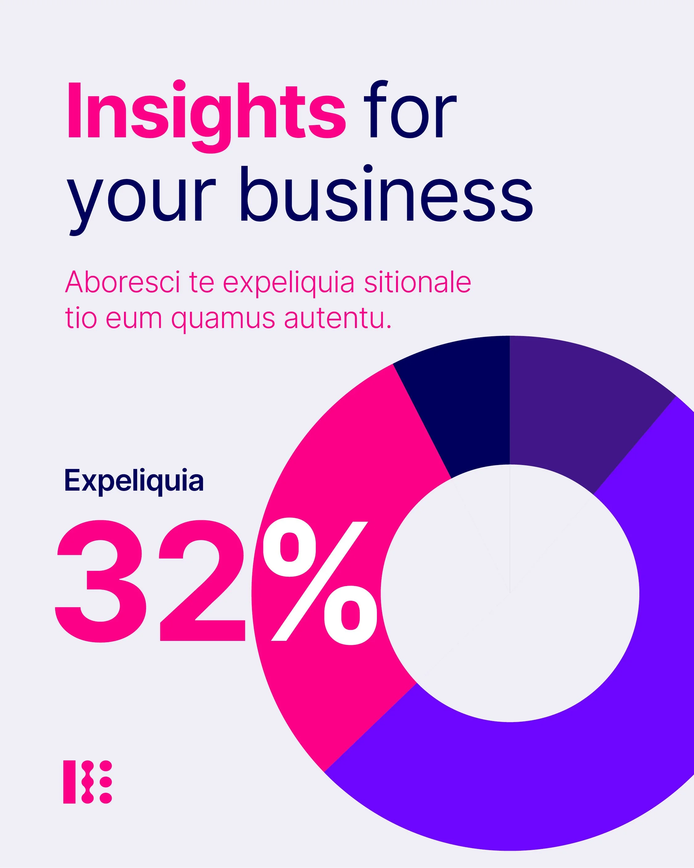 A colorful infographic with a pie chart illustrating 32% of survey respondents and the text 'Insights for your business' in large font.