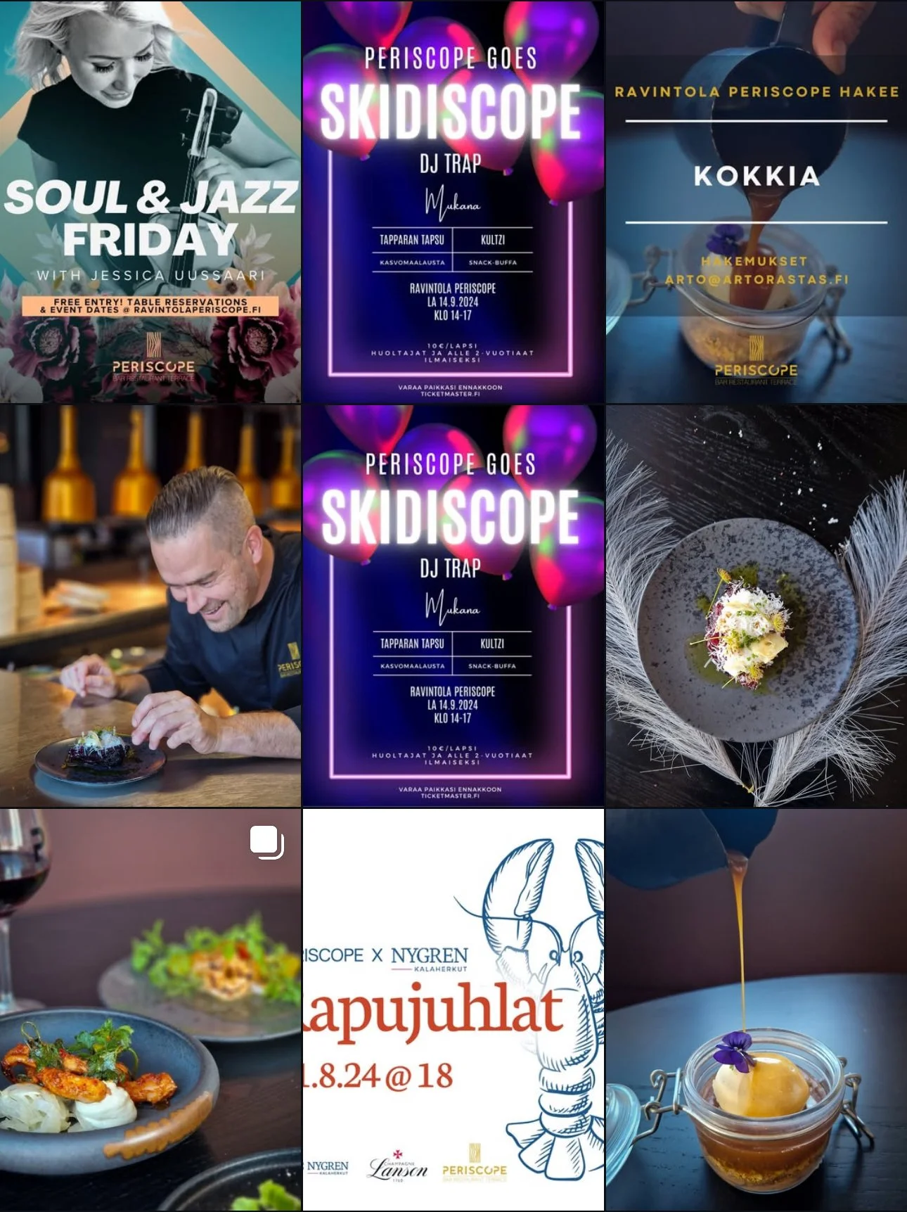 Ravintola Periscope Instagram feed ennen Namu Creationsin some-yhteistyötä