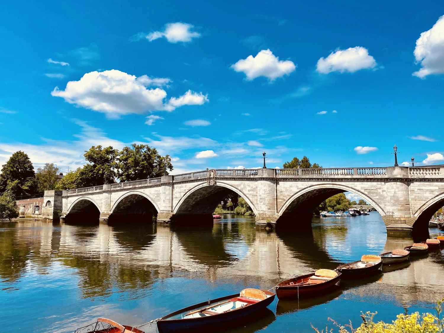 Richmond Bridge seen from the River Thames in Richmond,
London