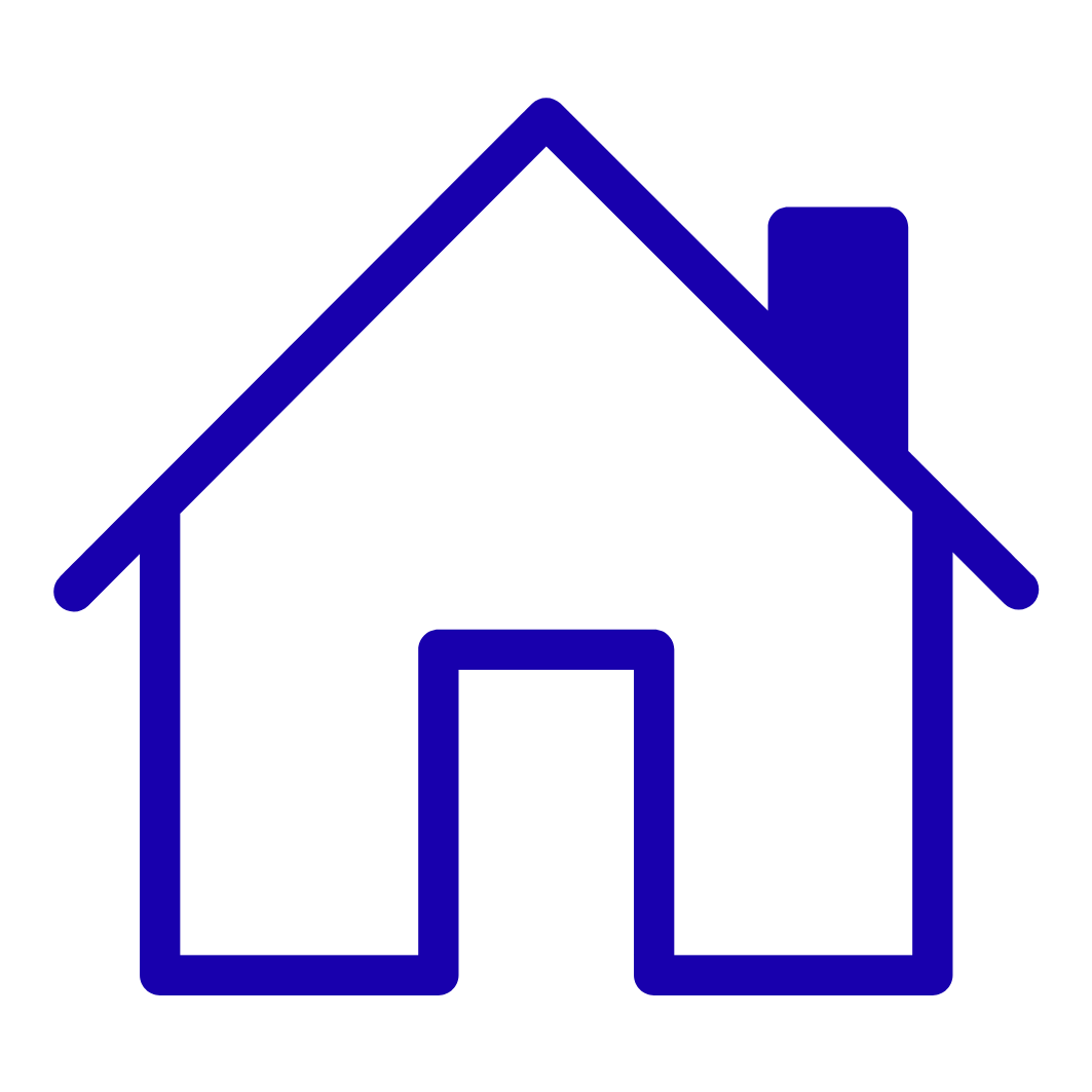 Icono de una casa de color azul con techo a dos aguas y una chimenea.
