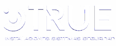 La palabra 'TRUE' en letras grandes blancas con un fondo negro, y la frase 'INSTALACIONES SISTEMAS SEGURIDAD' en letras blancas debajo.