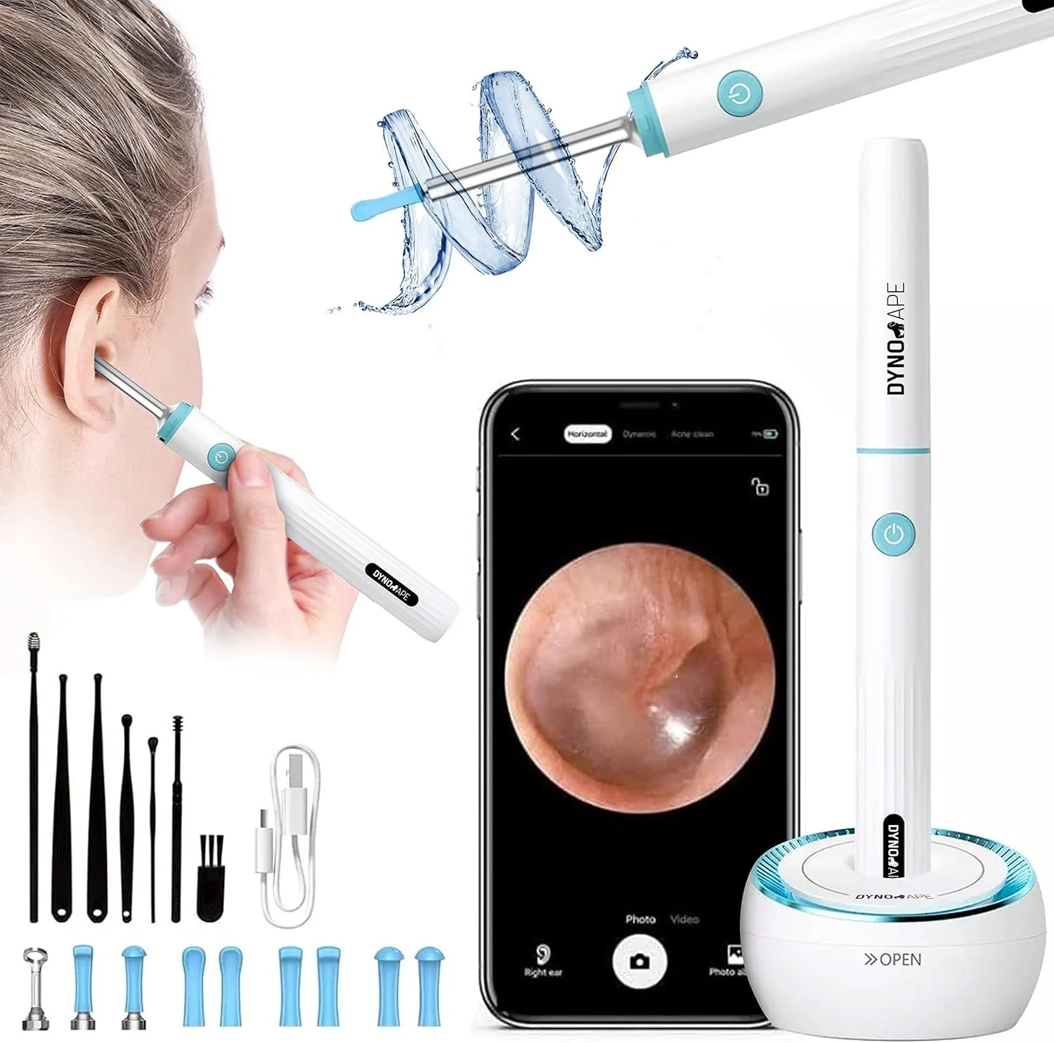 Ear Wax Removal Kit Camera 5MP, 1080p FHD Ear Cleaner Ear Wax Remover with LED Lights & WiFi Otoscope Ear Camera - Set of 17 Ear Cleaner with Camera for iPhone, iPad & Android Smart Phones (White)
