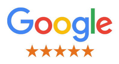 Google logo with five orange stars below it
