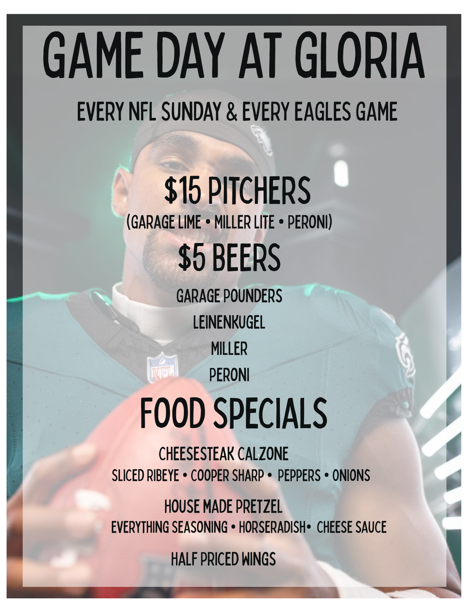 Gloria Sports & Spirits - Philadelphia Eagles Football Watch Party Specials