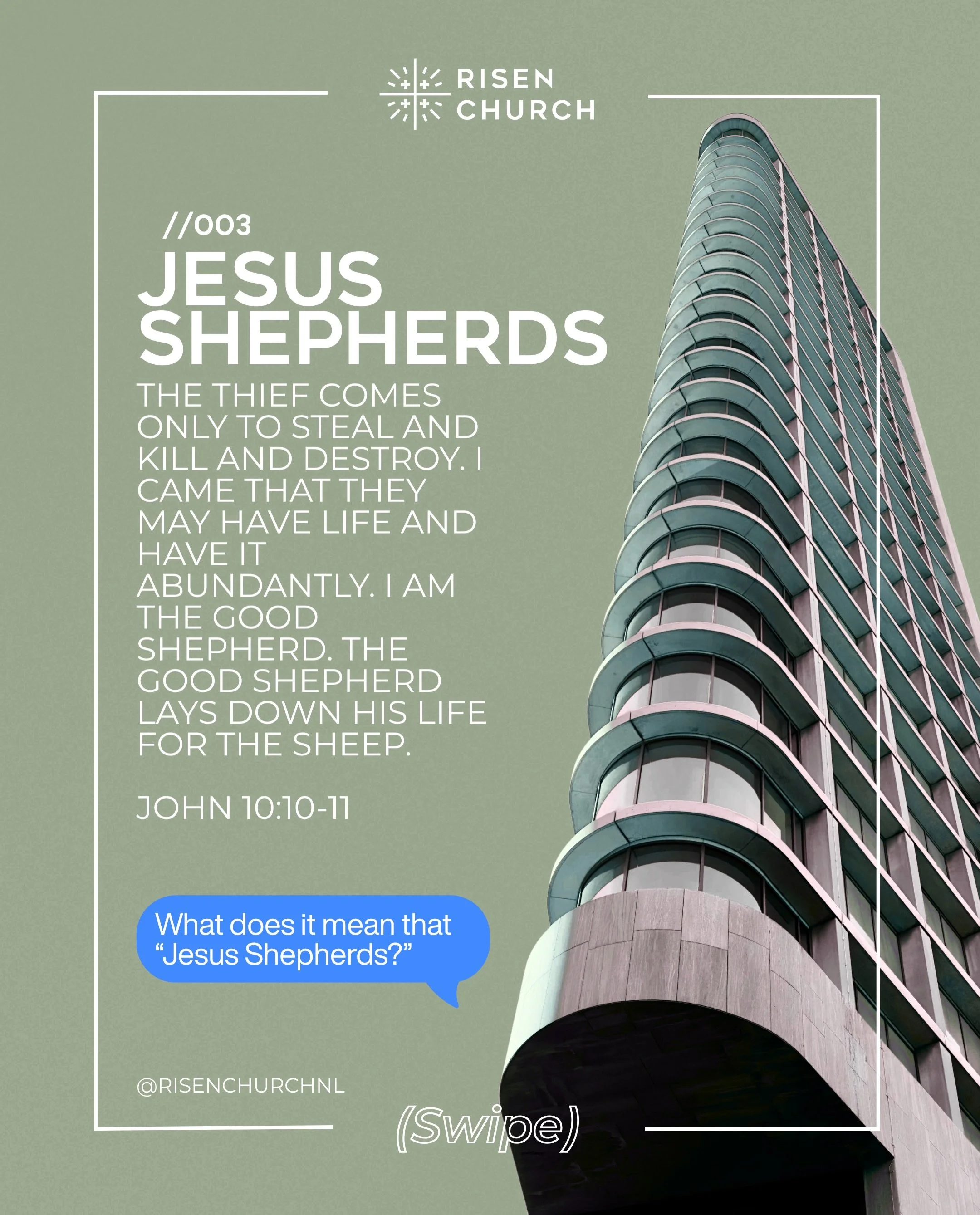 003 // Jesus Shepherds

We all need more than just direction. We need someone who knows us, cares for us, and knows the way. 

Jesus is Our Good Shepherd.

He doesn&rsquo;t lead from a distance. He cares for his people, guides us, corrects us, restor