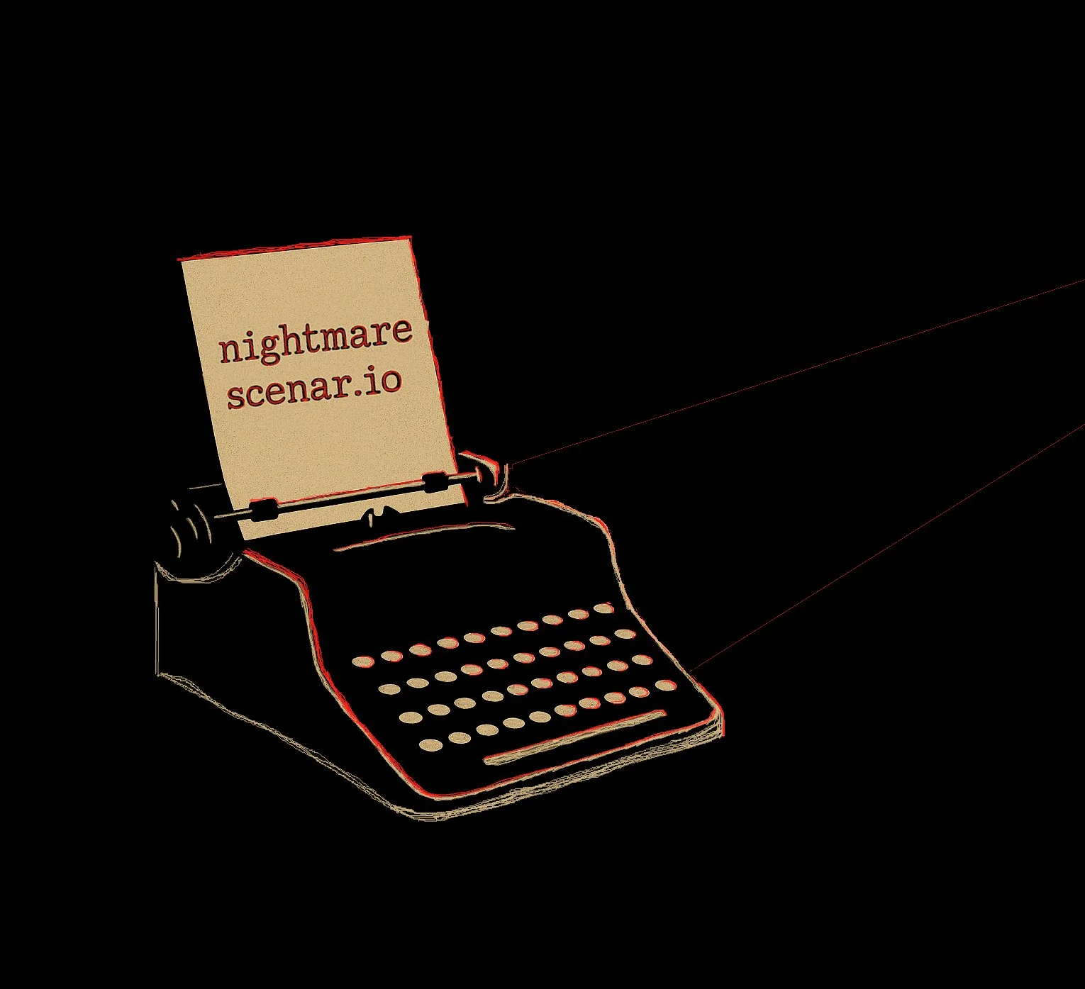 Typewriter with a paper that reads 'nightmare scenar.io'
