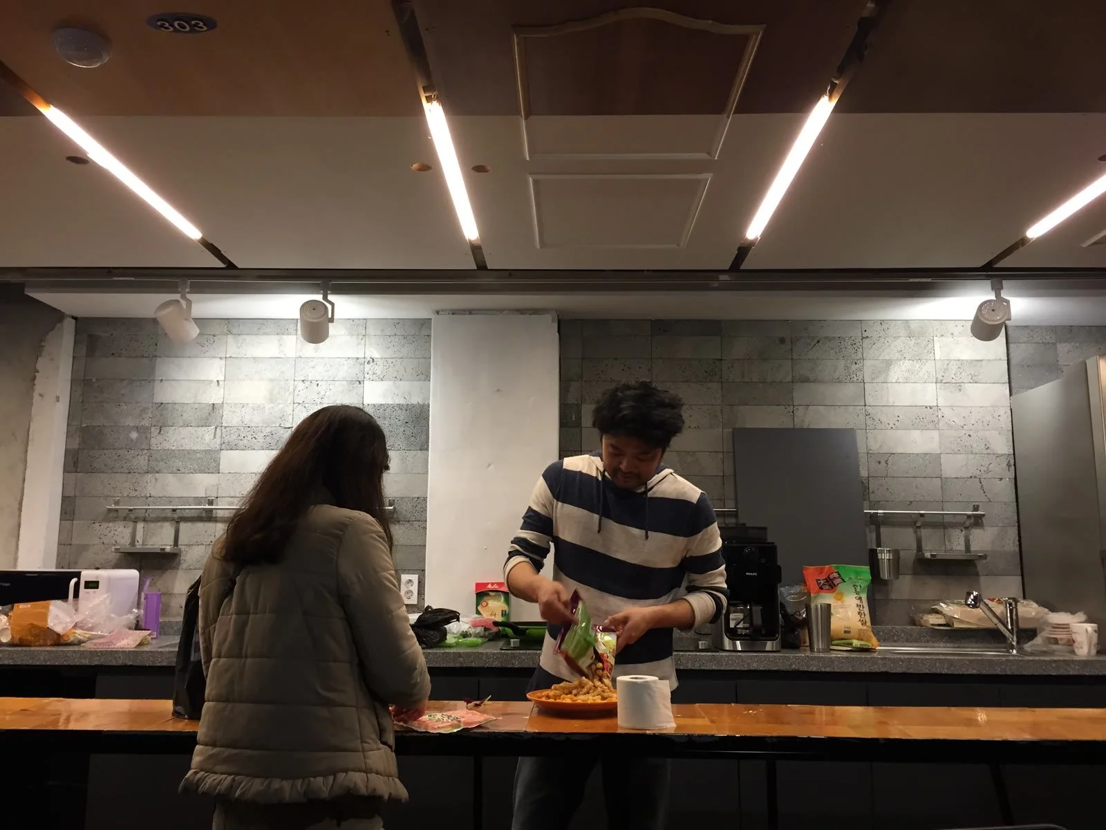 Preparing breakfast at the counter
