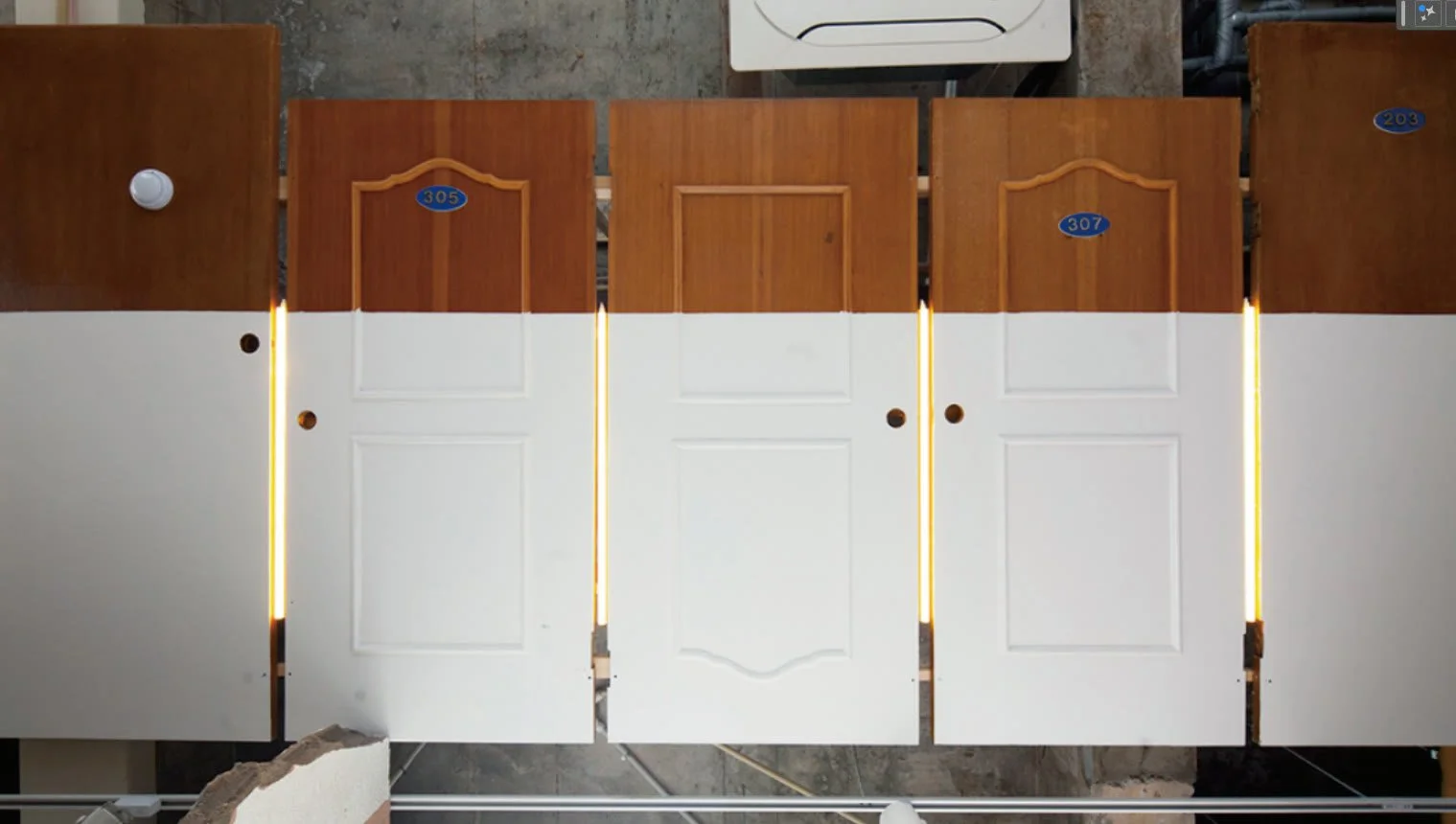 Display wall made of old doors