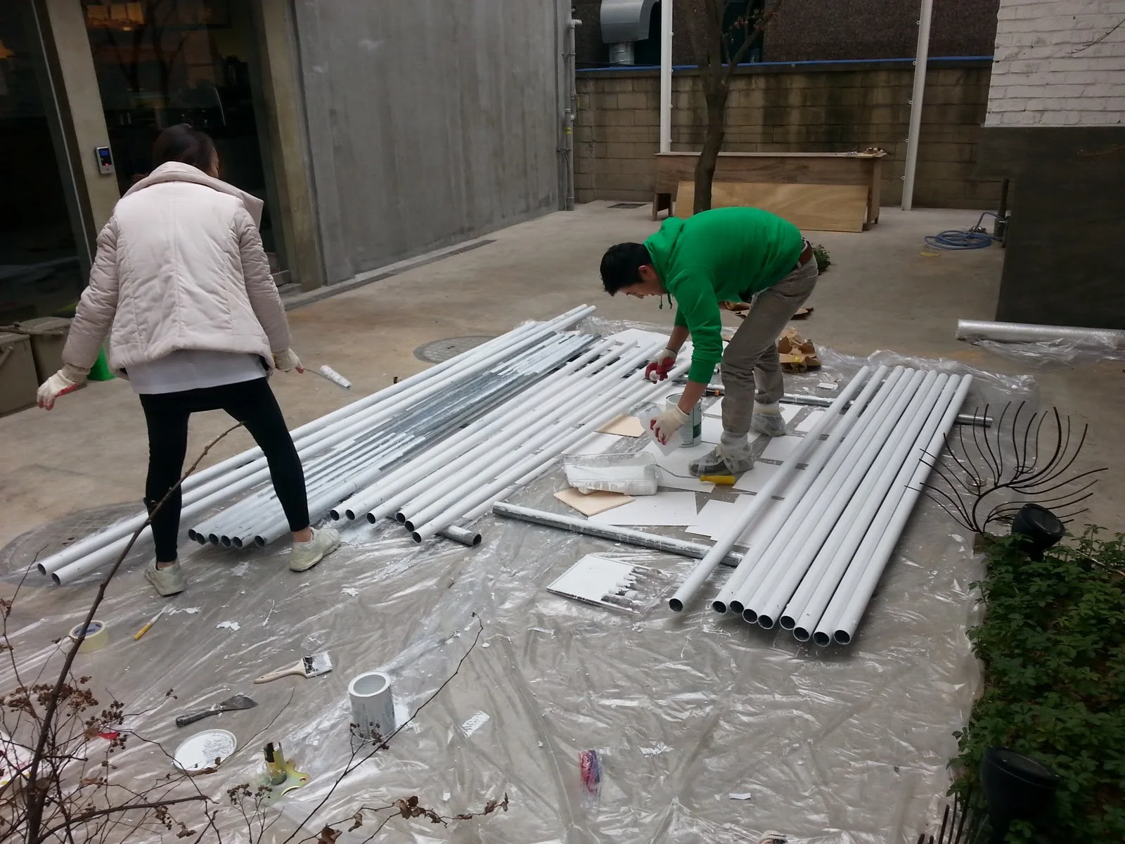 Scaffolding pipes laid out before assembly