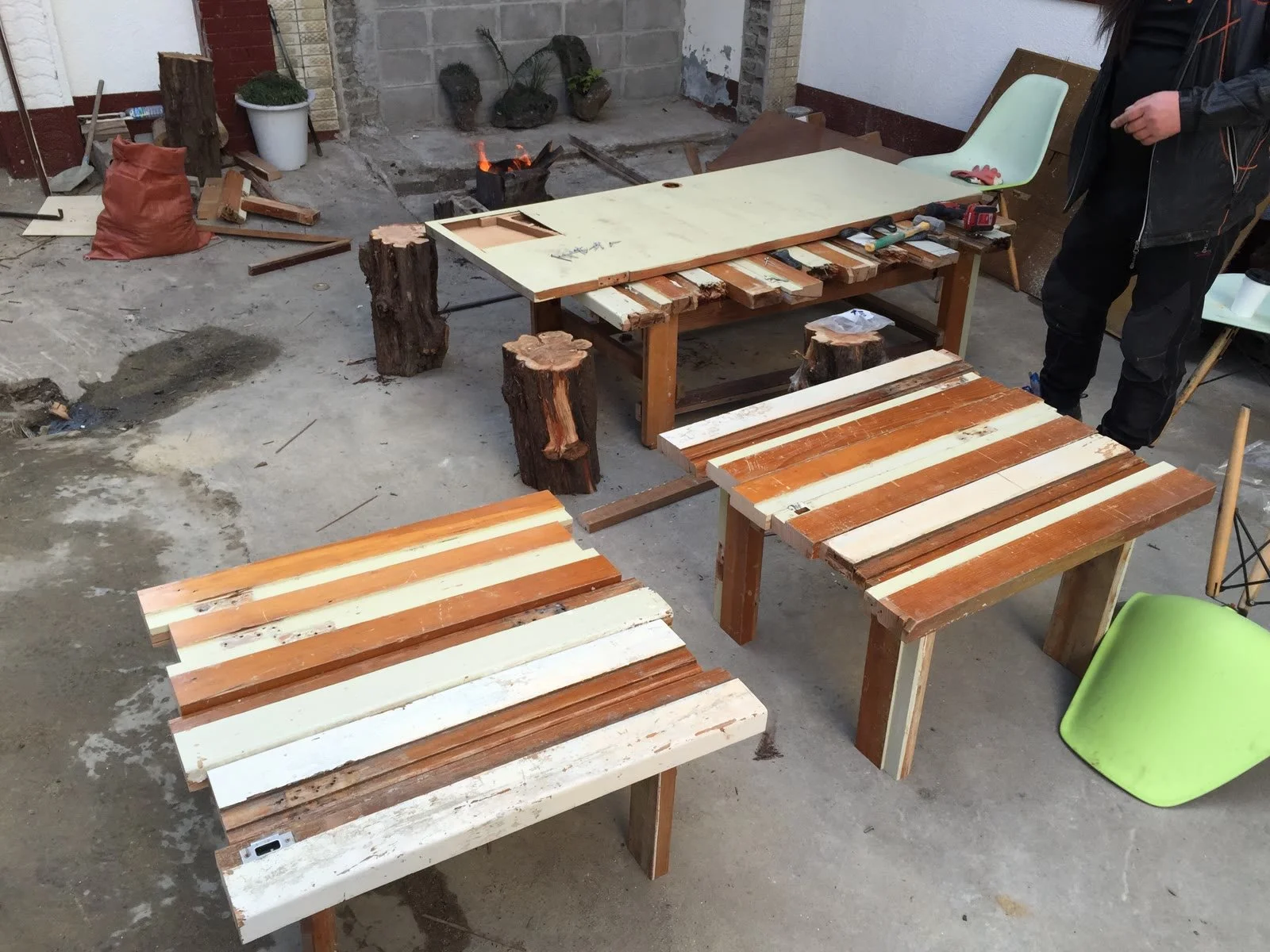 Tables made from old door frames