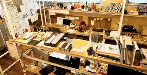 Desks and shelves built from pipes