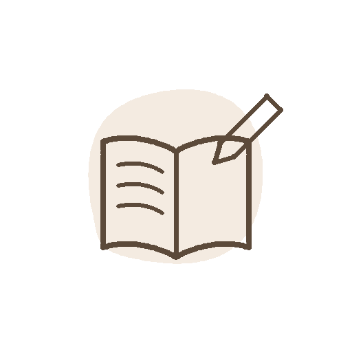 Icona di un libro aperto con una penna, in stile semplice e lineare.