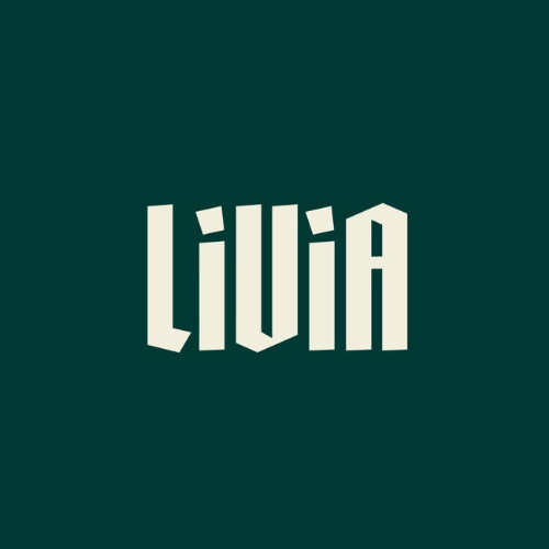 Logo for Livia, written in bold, stylized font on a dark green background.