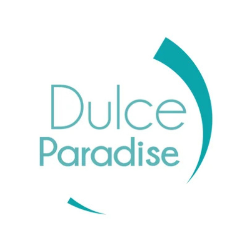 Logo for Dulce Paradise featuring a stylized teal crescent shape.