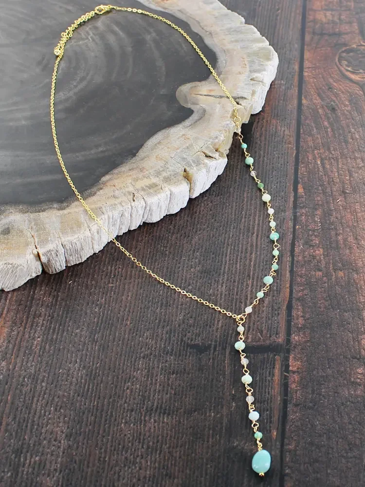 Delicate Drop Amazonite Beaded Lariat Necklace